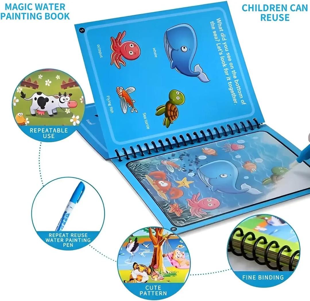 Magic Water Book Painting Drawing Coloring Board Book Magic Water Pen - Toy Accessory Designed For Creative Painting And Daily Fun Routine (Random Book)