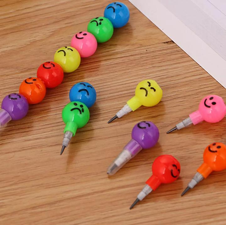 Smiley Cartoon Stationery Pencils Children Gift Rainbow Pencils With Funny Faces (Pack of 5)